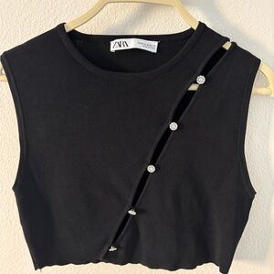 Zara Black Crop Top with Crystal Accents